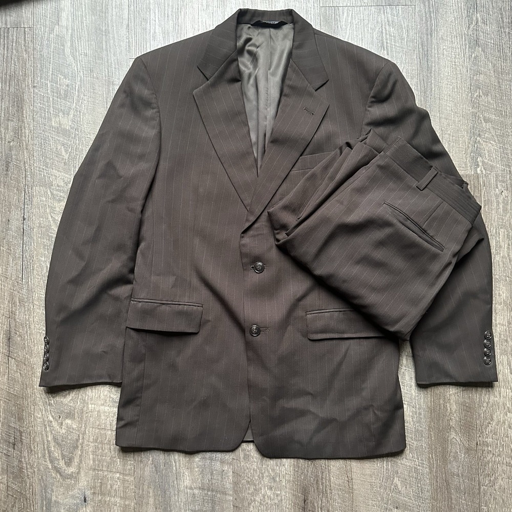 Vintage 80's Burberrys' Mens Blue Pinstriped Wool Suit 38R Blazer / 32x28 Pants